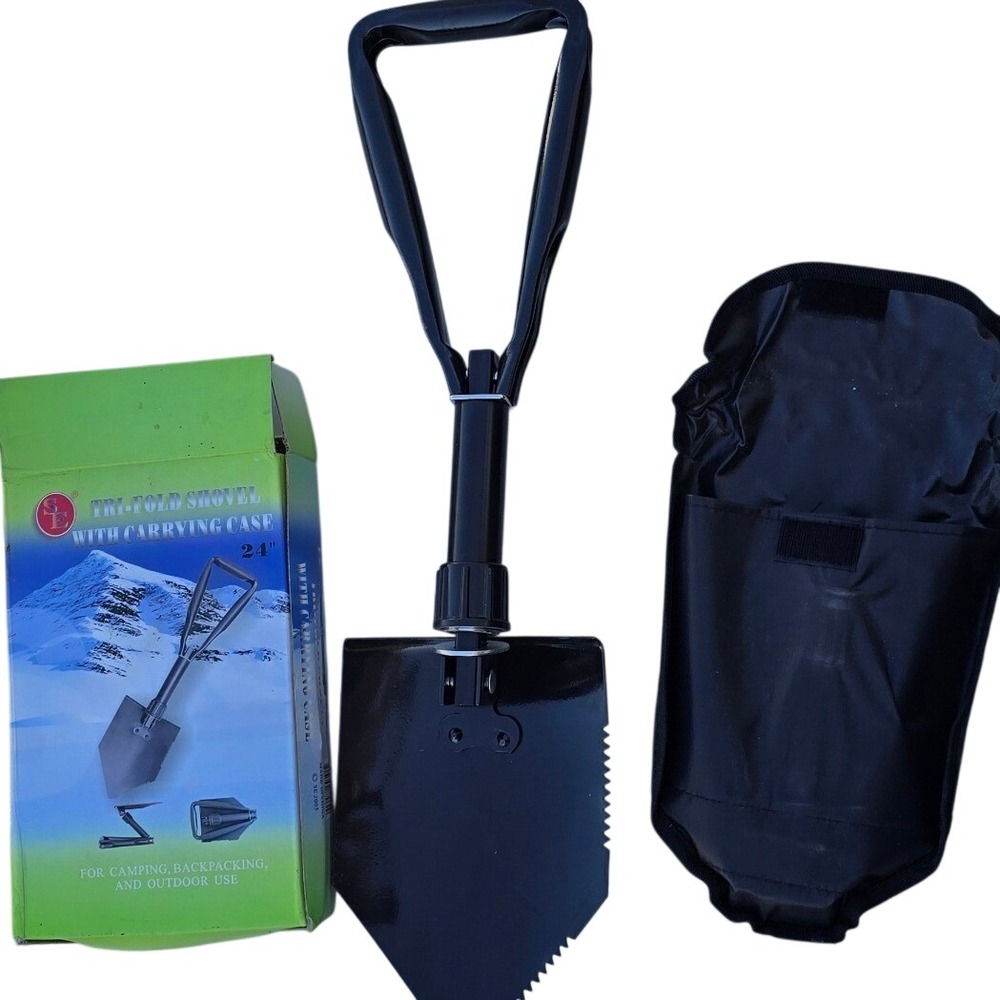 SE 24 Inch Tri-Fold Shovel with Carrying Case Black Folding Entrenching Tool New